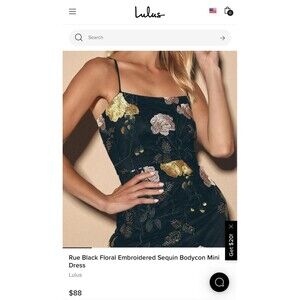Lulu’s Rue Black Floral Embroidered Sequin Bodycon Mini Dress Size XS